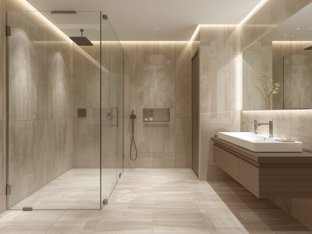 Walk-in tiled shower