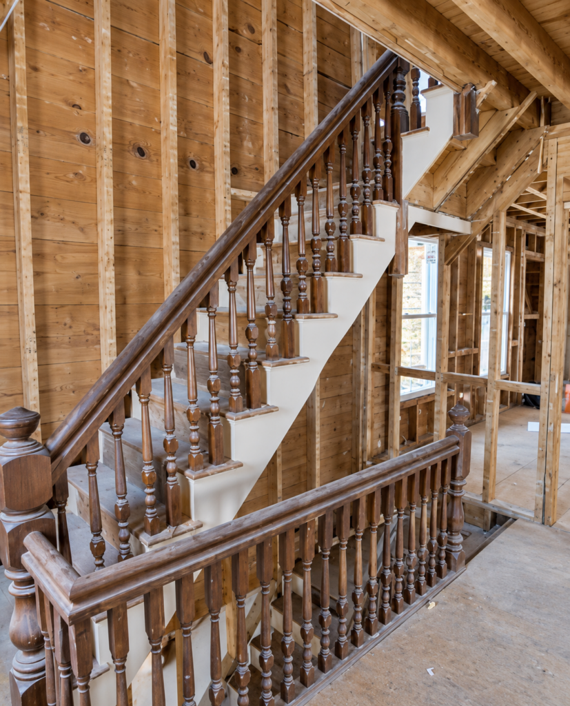 Staircase and framing exposed during a structural re-build