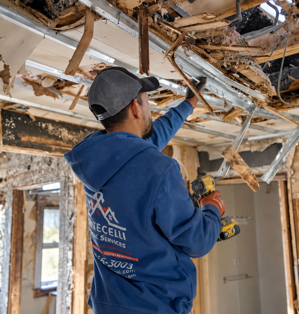 Fantecelli crew opening a ceiling down to the joists